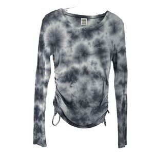 PINK Victorias Secret Tie Dye Long Sleeve Top Blue Cinched Size S Waffle Knit